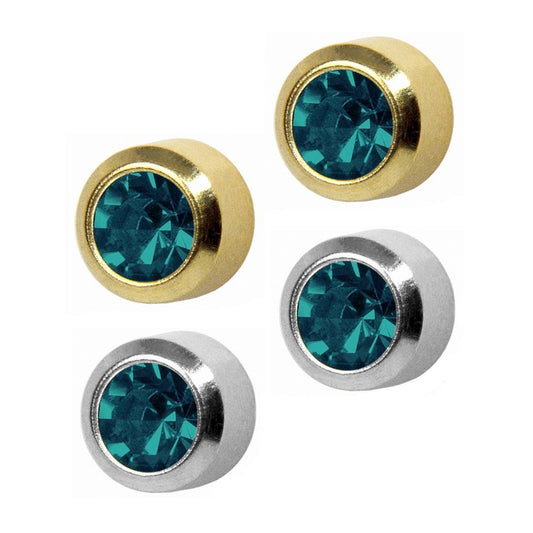 STUDEX Regular Gold Plated Stainless Steel Bezel December - Blue Zircon Earrings