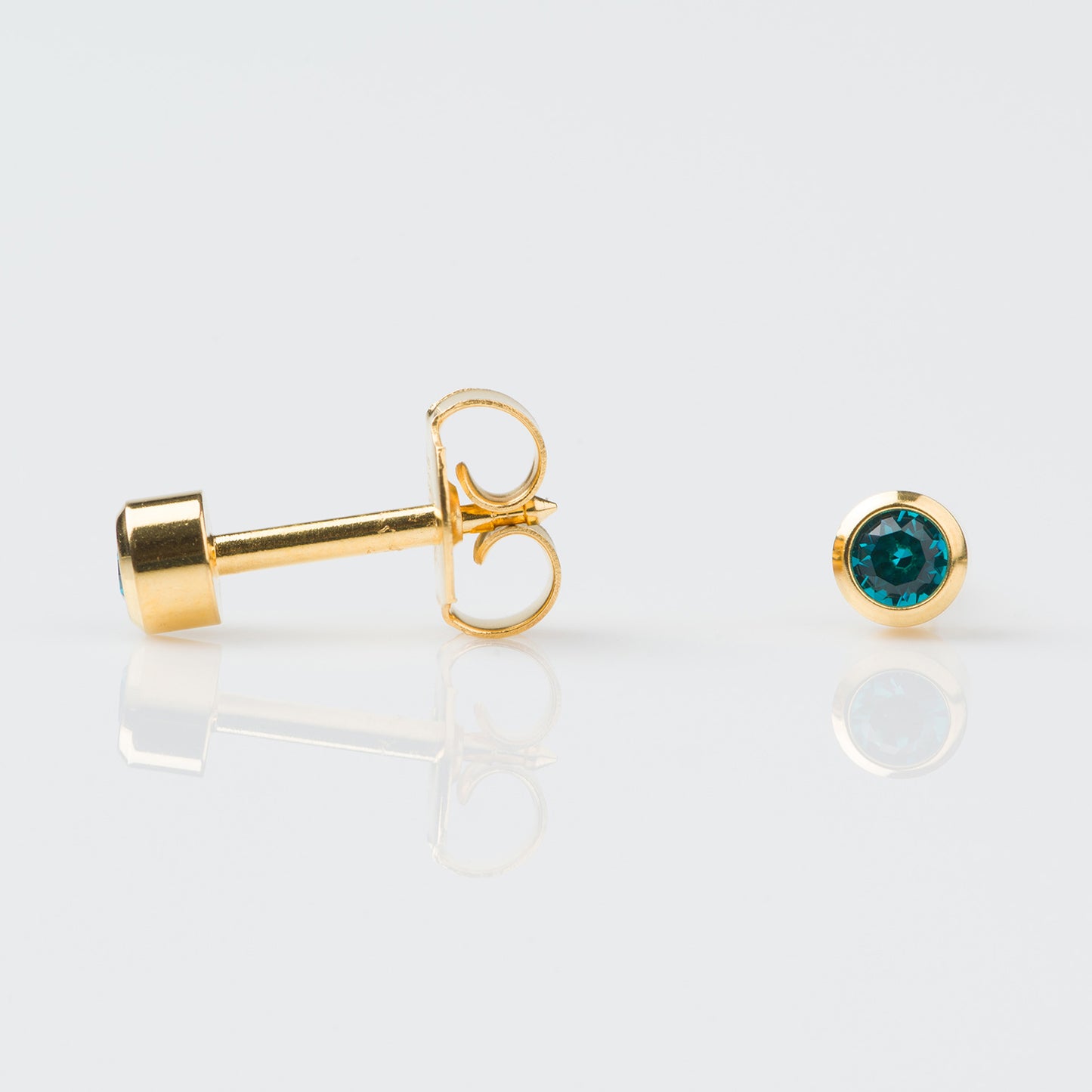 STUDEX Regular Gold Plated Stainless Steel Bezel December - Blue Zircon Earrings