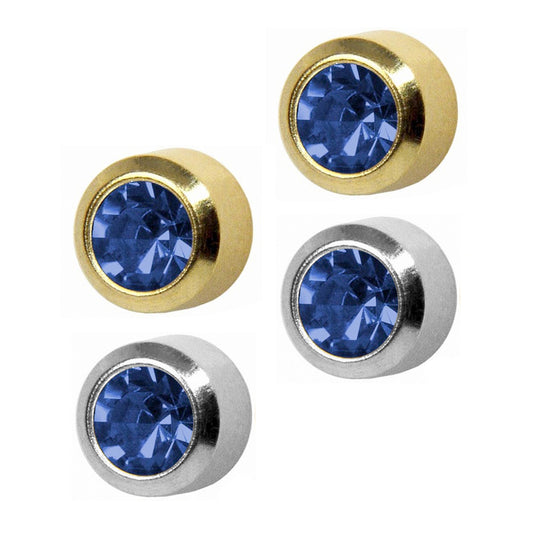 STUDEX Regular Gold Plated Stainless Steel Bezel September - Sapphire Earrings