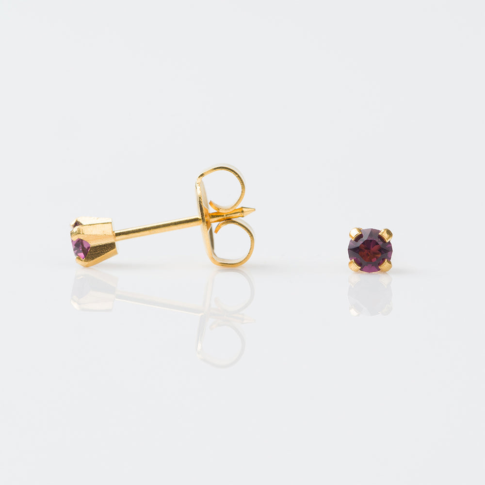 STUDEX Tiny Tips Gold Plated 3mm Clawset February Amethyst