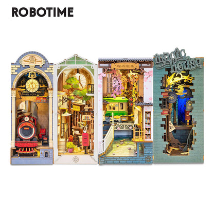 Robotime Rolife Book Nooks Series Stories In Books 4 Kinds DIY Wooden Miniature House Furniture Sakura Densya TGB01 Dropshipping