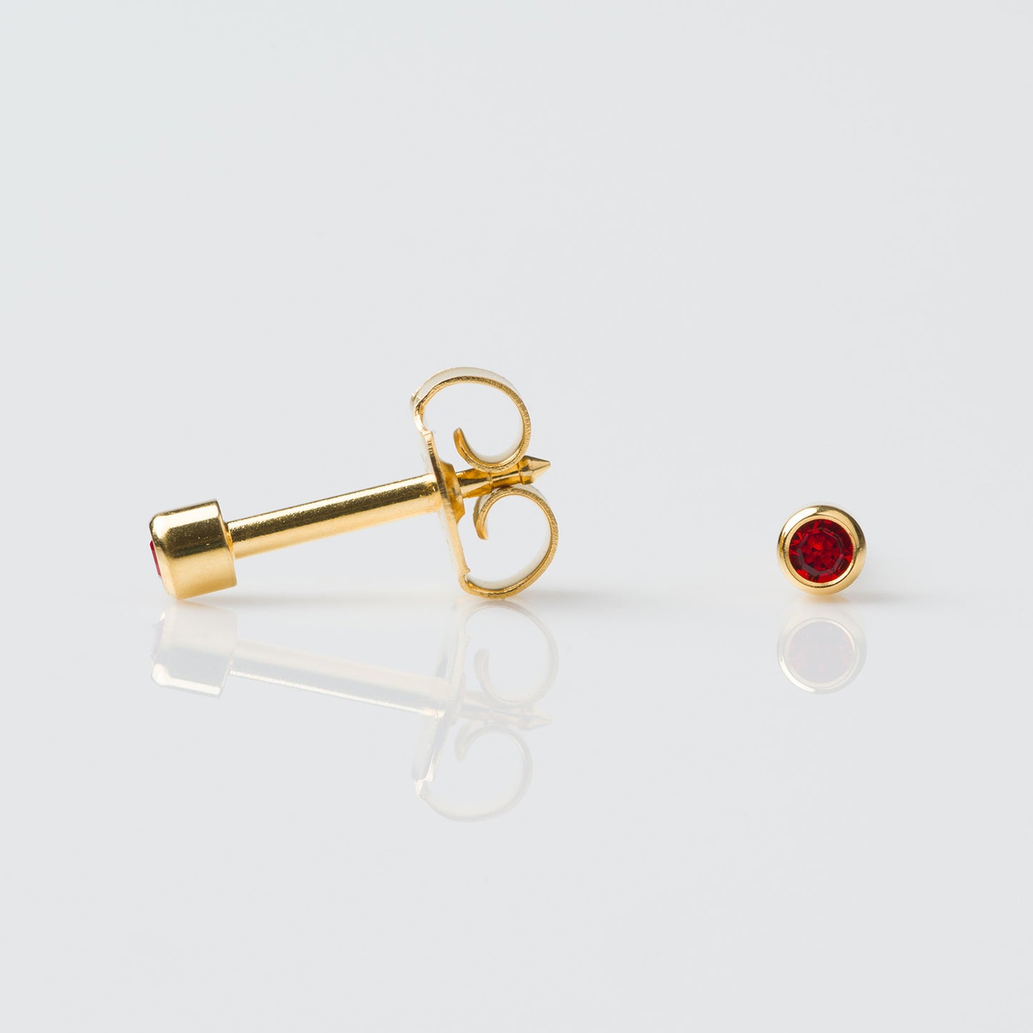 STUDEX Regular Gold Plated Stainless Steel Bezel July - Ruby Earrings