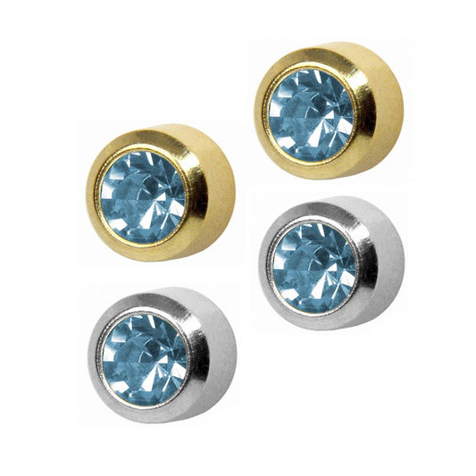 STUDEX Regular Gold Plated Stainless Steel Bezel March - Aquamarine Earrings