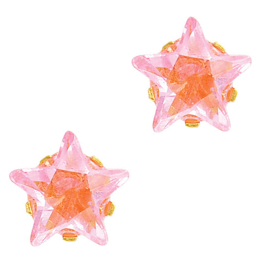 Studex Sensitive Gold Plated Tiff. 5mm Cubic Zirconia Pink Star Cut