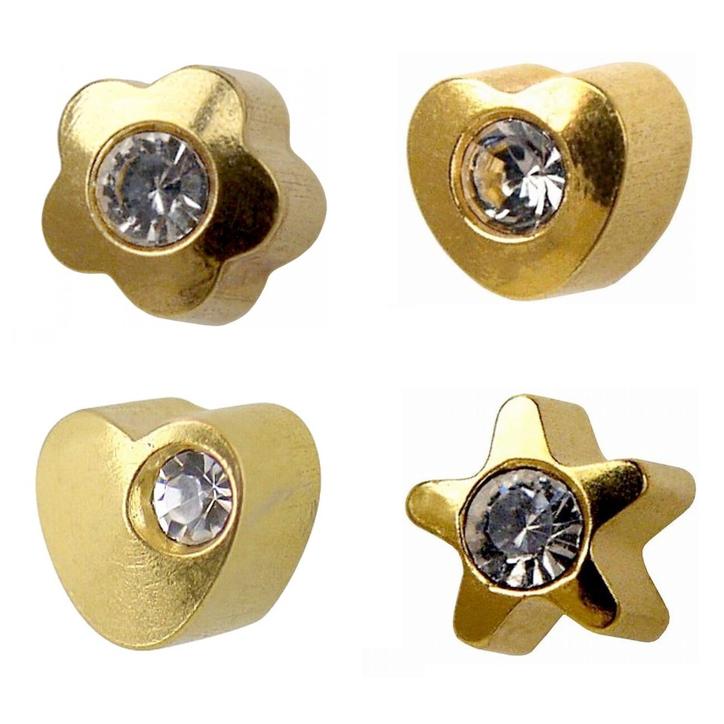 STUDEX Regular Gold Plated Shapes with Crystal Heart, Star, Flower Lite Offset