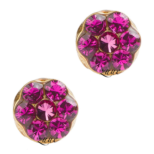 Studex Plus Large 5mm Gold Plated Daisy Fuchsia October Rose Ear Piercing Earrings