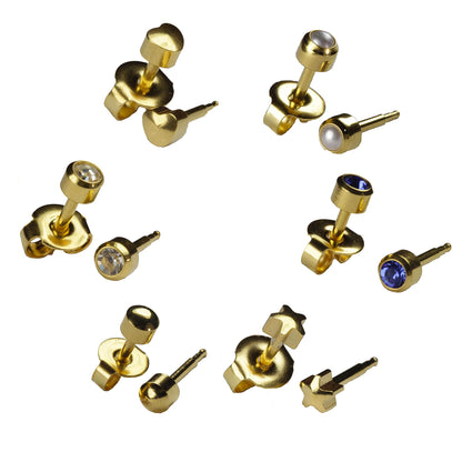 STUDEX Set 6 Pairs Gold Plated 4mm Earrings Ear Piercing Studs