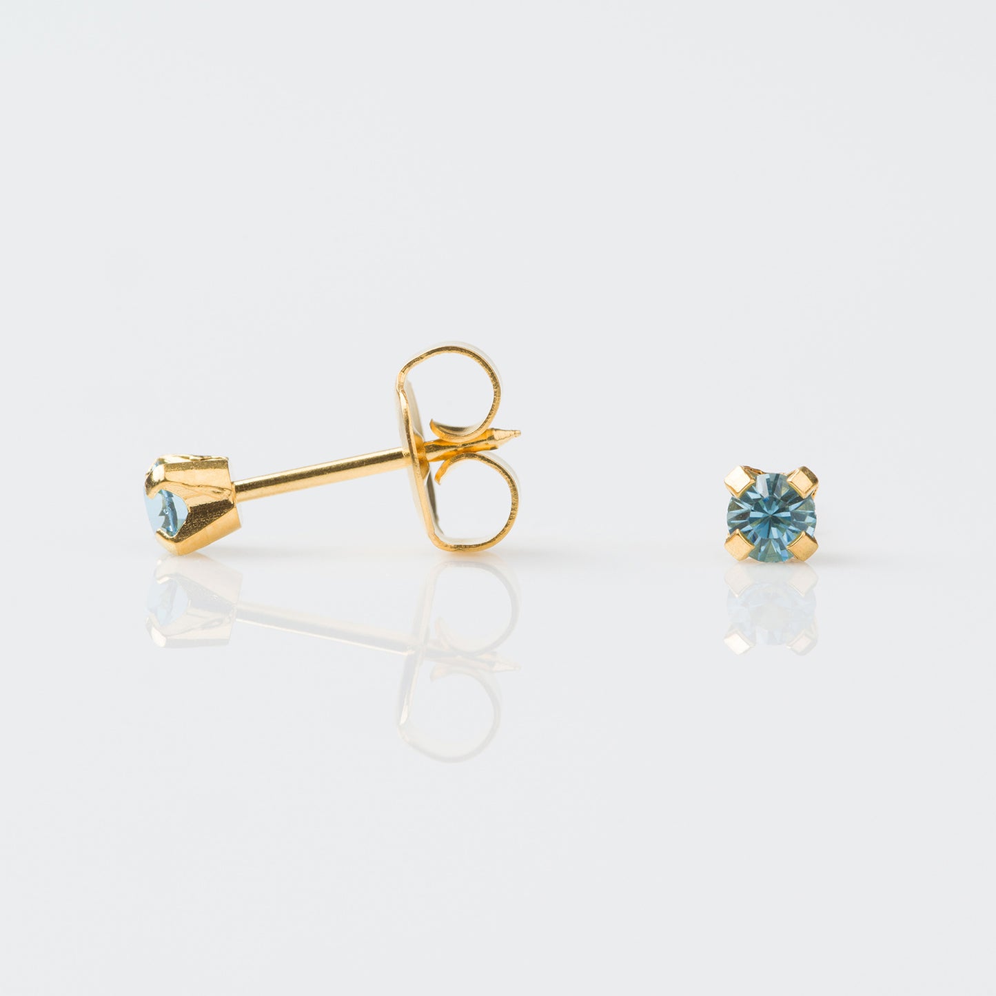 STUDEX Tiny Tips Gold Plated 3mm Clawset March Aquamarine