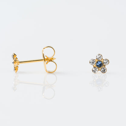 STUDEX Tiny Tips Gold Plated 5mm Daisy April Crystal - September Sapphire