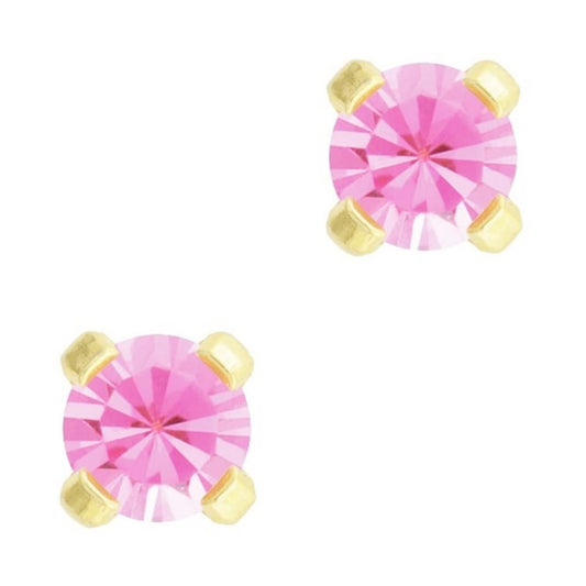 STUDEX Tiny Tips Gold Plated 3mm Pink Cubic Zirconia